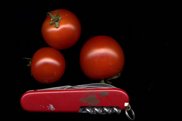 Swiss knife with cherry tomatoes
