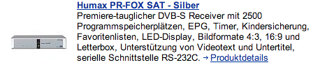Angebot Sat-Receiver mit serieller Schnittstelle, Quelle: Promarkt.de
